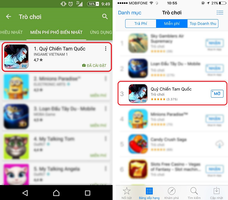 Quỷ Chiến Tam Quốc bất ngờ chinh phục Top BXH CH Play và iOS