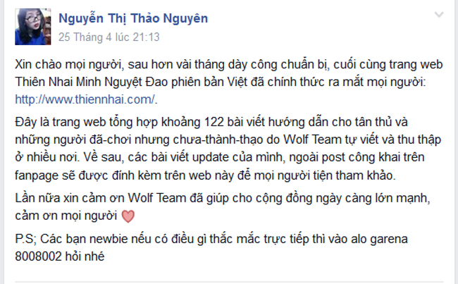 Cộng đồng Thiên Nhai Minh Nguyệt Đao Việt Nam ra mắt trang Website Việt hóa