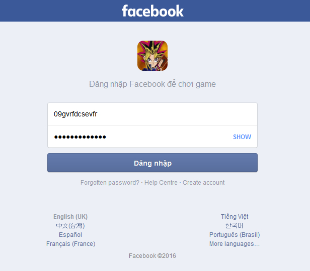 Cảnh báo – Thêm một trò lừa đảo lấy tài khoản facebook với Yugi Oh Online