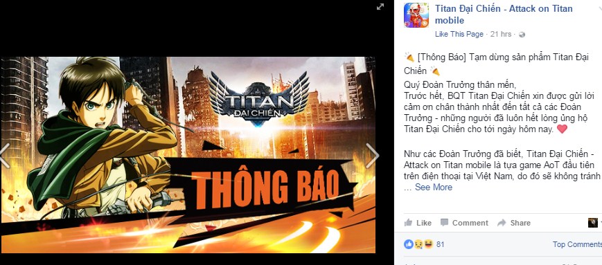 Sau 3 tháng vận hành - Attack of Titan mobile chính thức đóng cửa