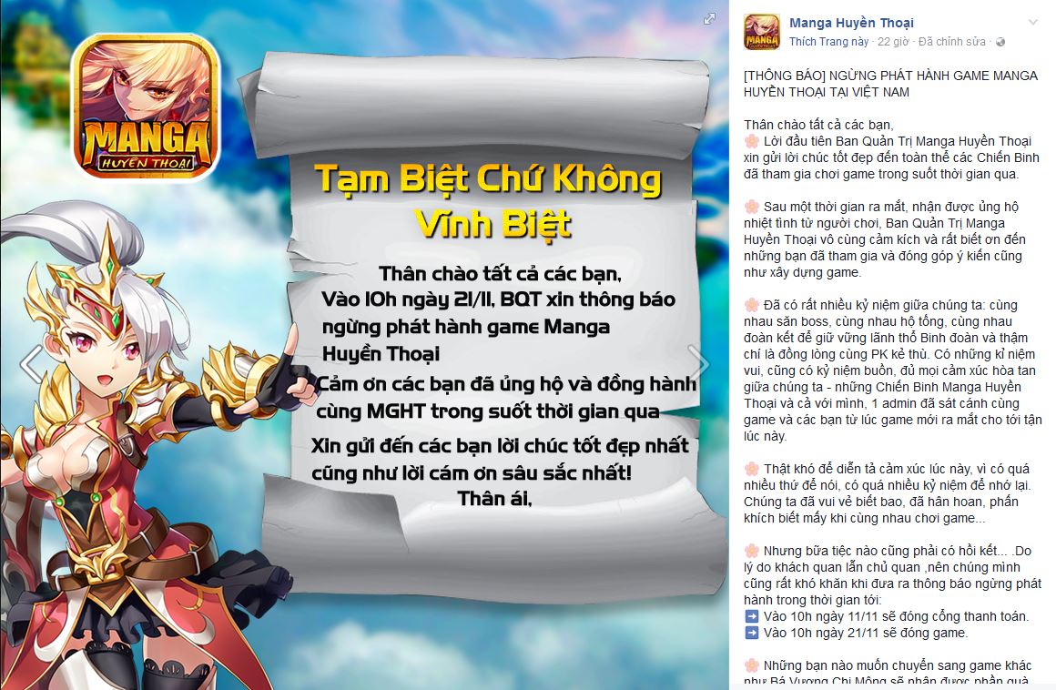 VTC Mobile khai tử Manga Huyền Thoại chỉ sau 4 tháng ra mắt