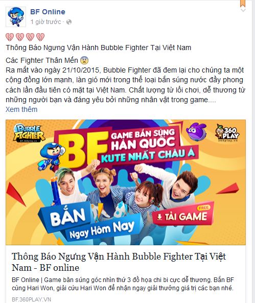Bubble Fighter bất ngờ tuyên bố đóng cửa ở Việt Nam