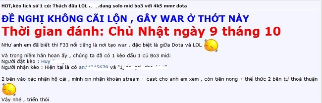 Kèo đấu MOBA Lịch Sử Việt Nam – LMHT Thách Đấu vs DOTA 2 4k5 MMR