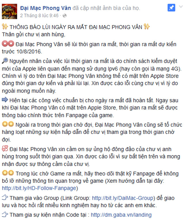 Đại Mạc Phong Vân lỗi hẹn game thủ Việt Nam vì không được kiểm duyệt?