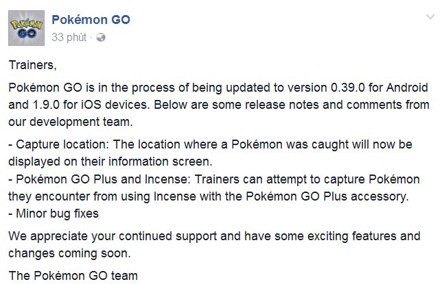 Cập nhật phiên bản mới – Pokemon GO vẫn không có gì đặc biệt