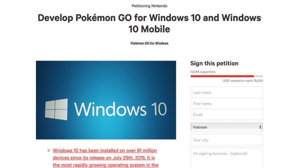 Tuyệt vọng vì không có Pokemon GO – Hàng nghìn người ký tên cầu cứu Nintendo