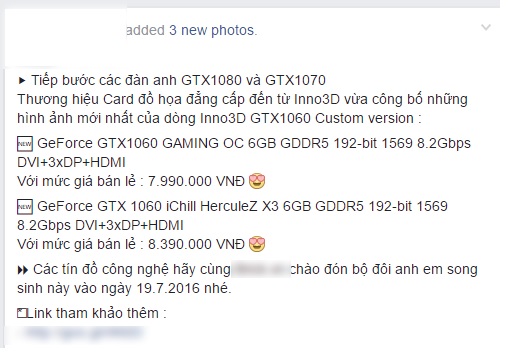 GTX 1060 6GB bản custom giá chỉ 7,5 triệu đồng, RX480 biết sống sao? 