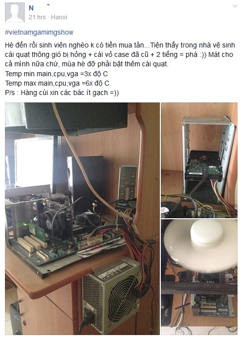 Bá đạo chàng trai Việt lấy quạt thông gió WC tản nhiệt cho máy tính