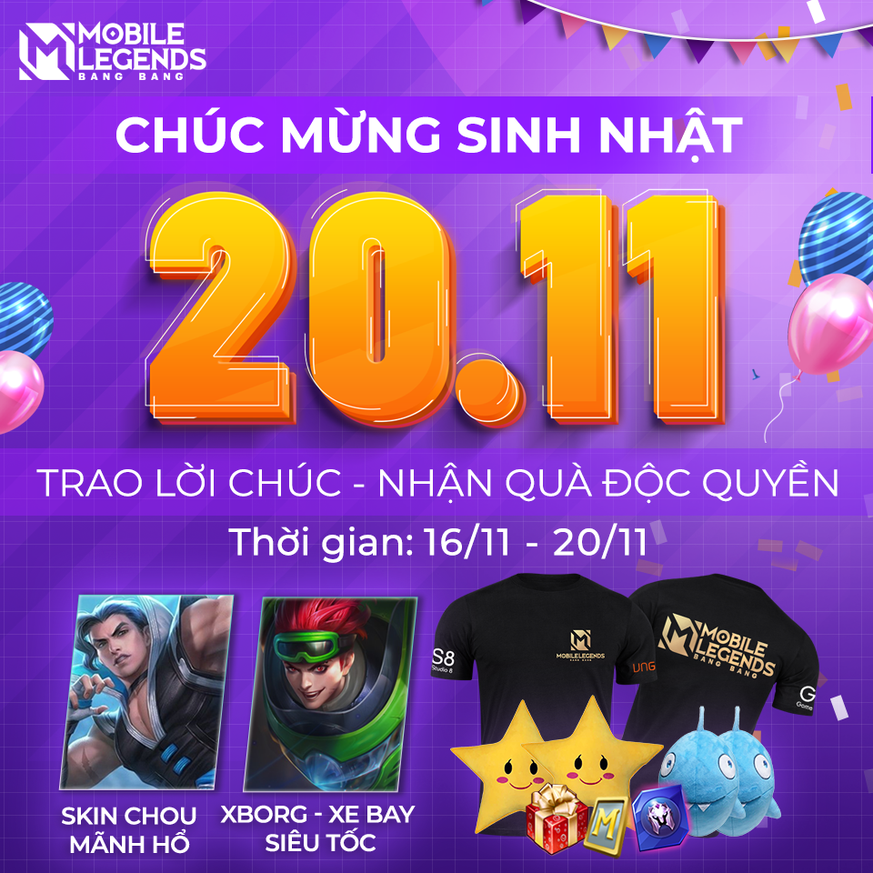 20/11 - Tưng bừng sinh nhật Mobile Legends : Bang Bang VNG tròn 02 tuổi