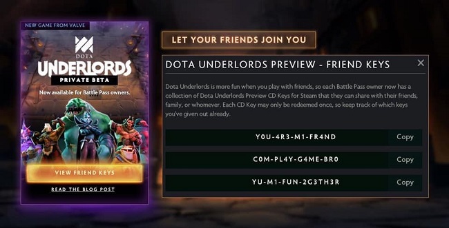Valve mở rộng thử nghiệm Dota Underlords với Friend Keys – Đi xin thôi nào