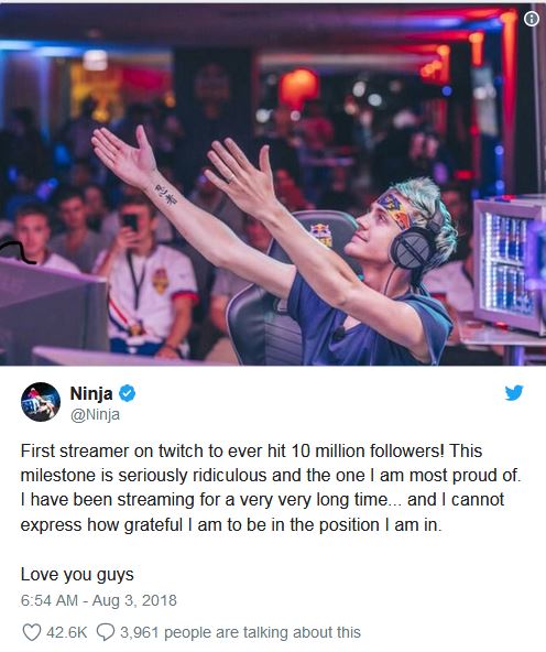 Ninja trở thành streamer đầu tiên đạt 10 triệu lượt theo dõi trên Twitch