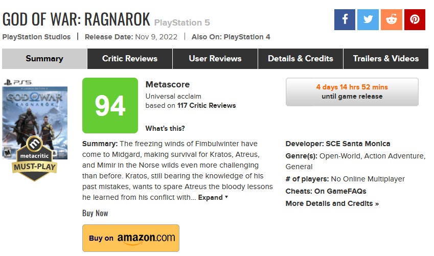 Nhận điểm đánh giá cao chót vót, God of War: Ragnarok sẽ là game hay nhất năm 2022
