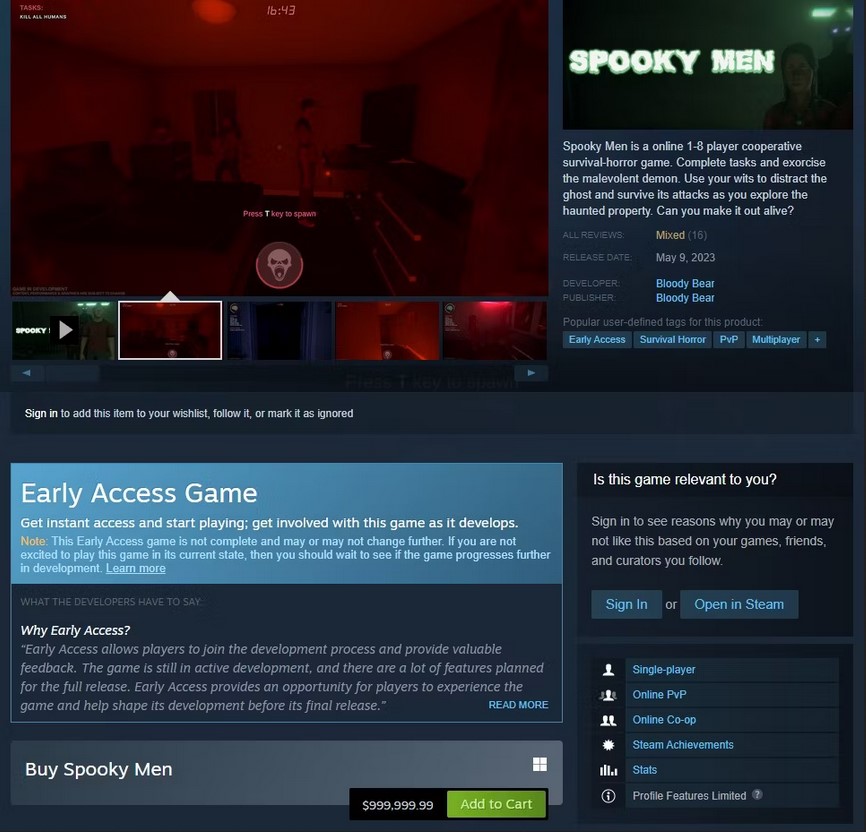 Spooky Men – Game giảm giá siêu khủng từ 1 triệu Đô xuống còn 200 Đô