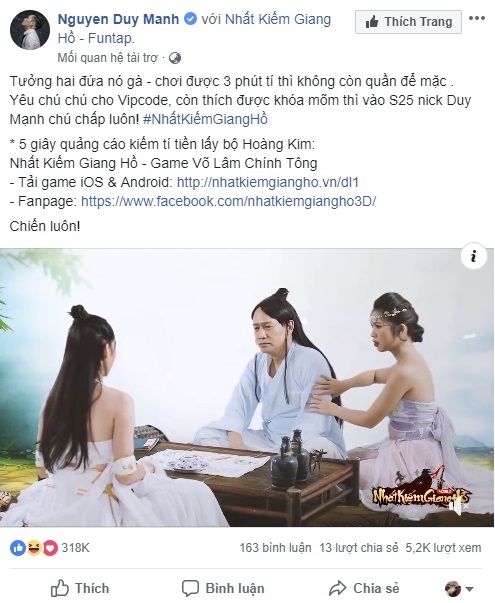 Ca sĩ Duy Mạnh hẹn tái ngộ game thủ trong Nhất Kiếm Giang Hồ Mobile