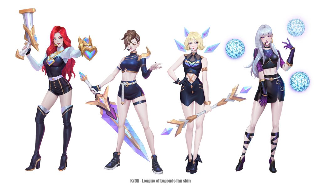 LMHT: Fan-art trang phục mới cực hot cho K/DA Syndra, Miss Fortune, Riven và Lux