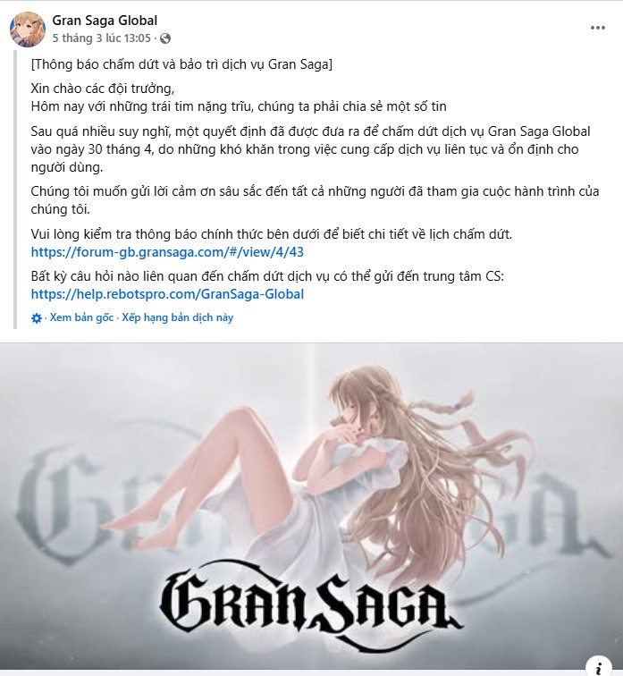Gran Saga đóng cửa phiên bản toàn cầu chỉ sau 4 tháng