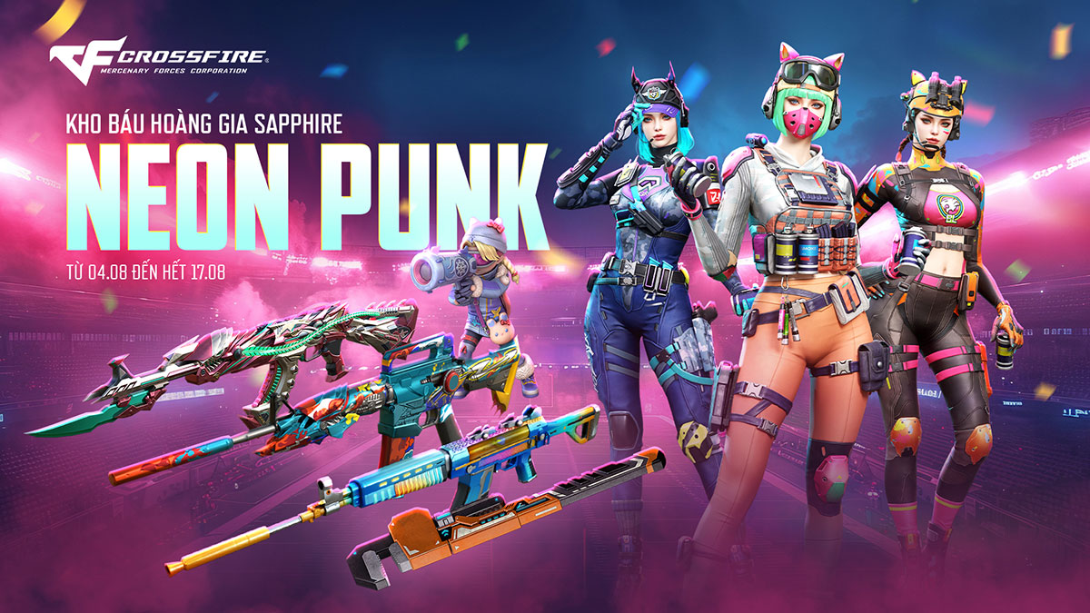 Trang bị của game thủ Crossfire sẽ lộng lẫy ánh đèn với Kho Báu Hoàng Gia Sapphire Neon Punk