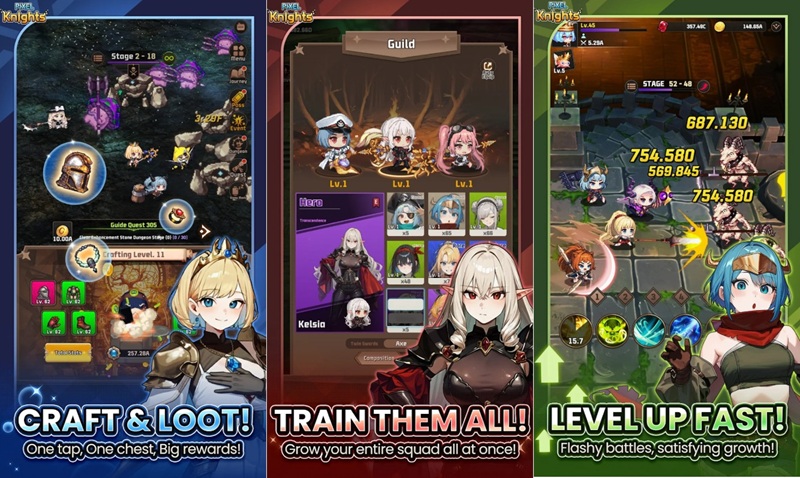 Pixel Knights: Idle RPG - Game 2.5D cho phép điều khiển 4 tướng cùng lúc, offline vẫn nhận 100% quà